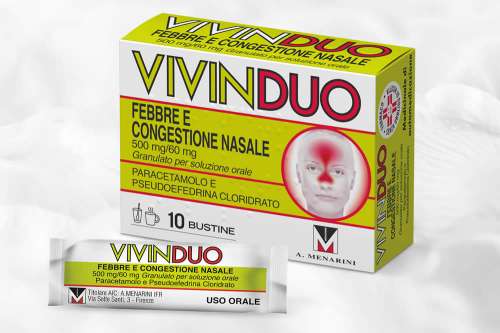 Recensione del farmaco VivinDuo Febbre e Congestione Nasale, con tutte le informazioni del foglietto illustrativo spiegate: indicazioni, dosi e modo d'uso, effetti collaterali e controindicazioni, prezzo e migliori offerte online